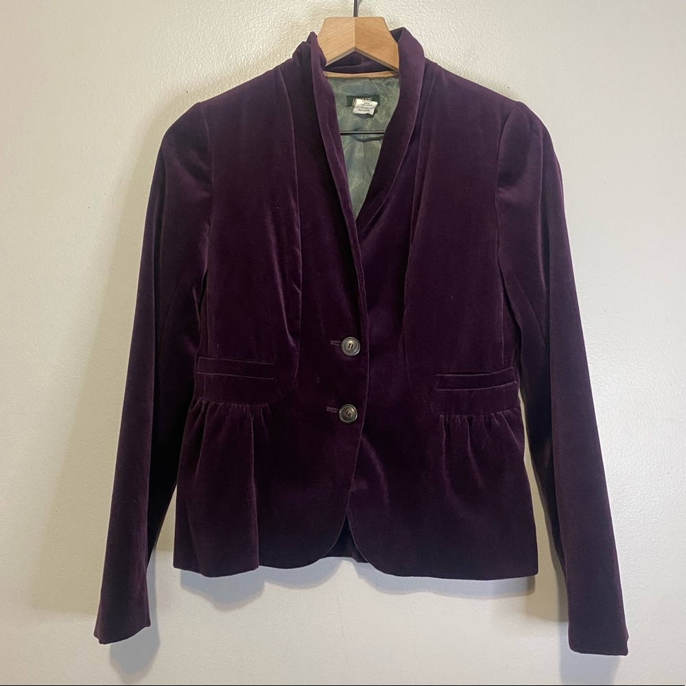 J.Crew Purple Velvet Peplum Eden Blazer Jacket 2-Button Style 17306 Size 2